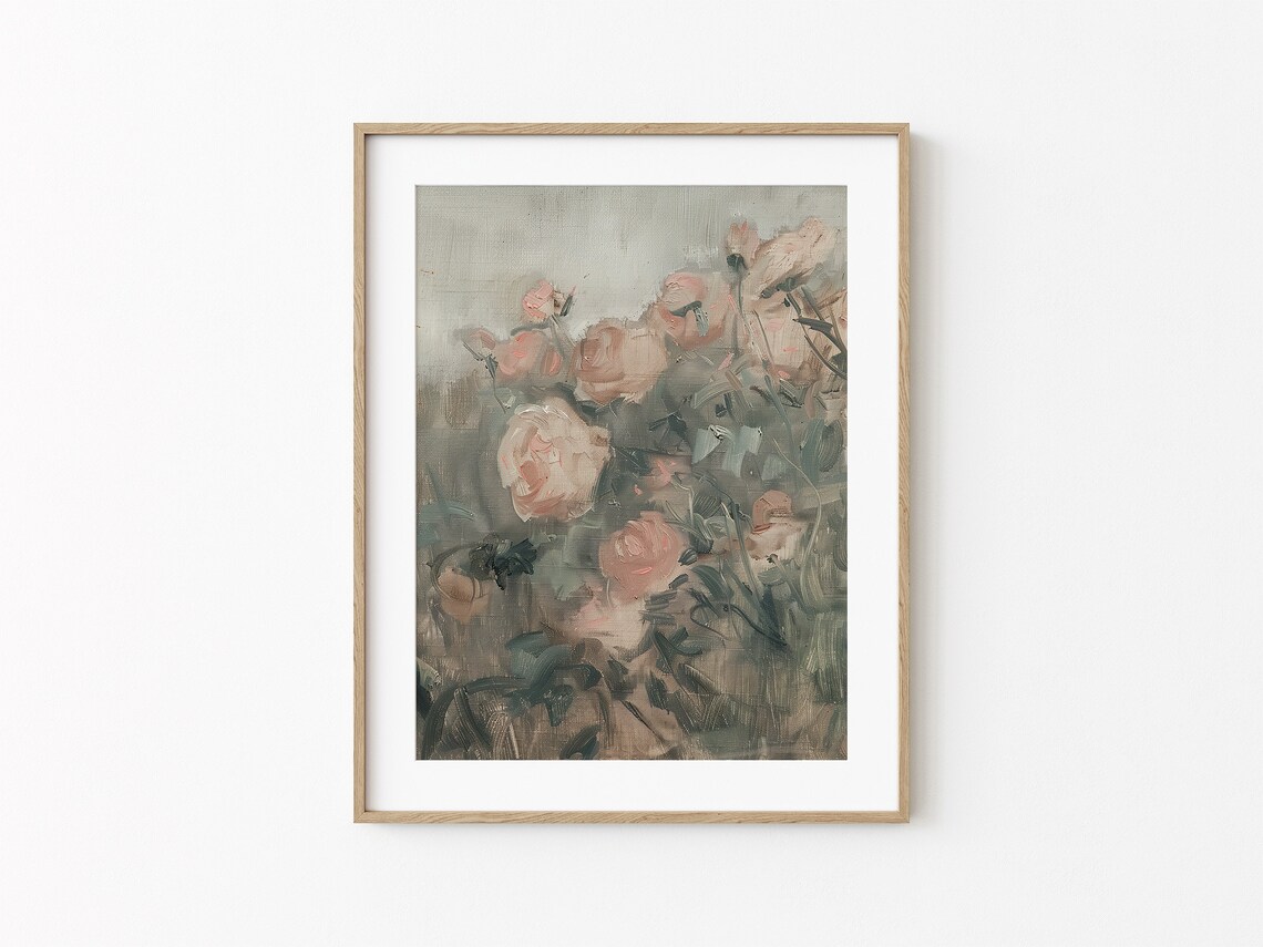 Soft Pink Roses Bouquet Muted Impressionist Floral Painting Art Poster - Image 2