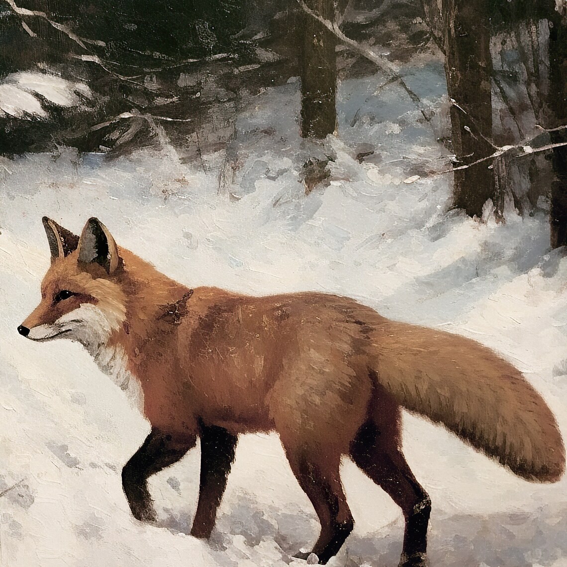 Red Fox in Snowy Winter Forest Vintage Woodland Wildlife Poster - Image 4