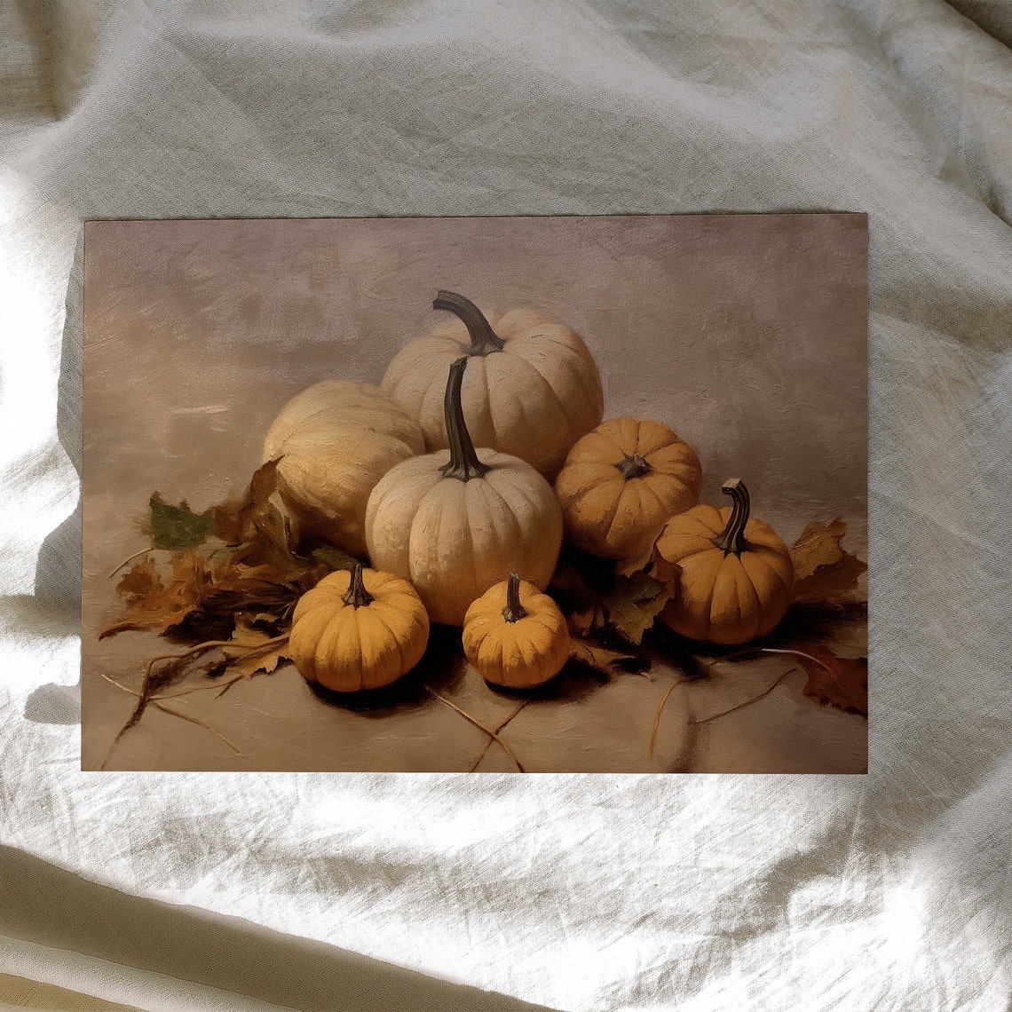 Neutral Pumpkins Cream Orange Vintage Fall Still Life Poster - Image 2