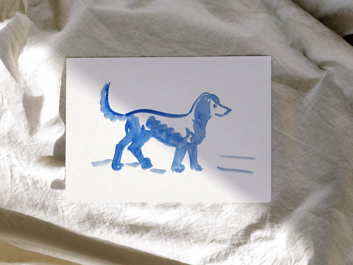 Blue Watercolor Dog Minimal Abstract Line Art Modern Pet Poster - Image 3