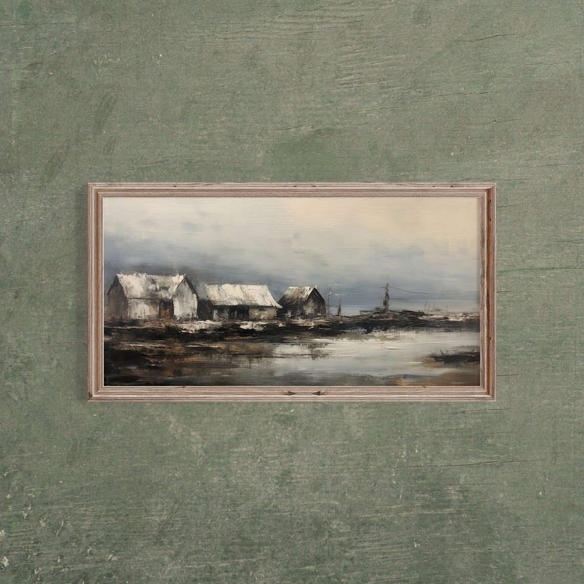 Panoramic Abstract Coastal Village Huts By Gray Water Vintage Poster - Image 3