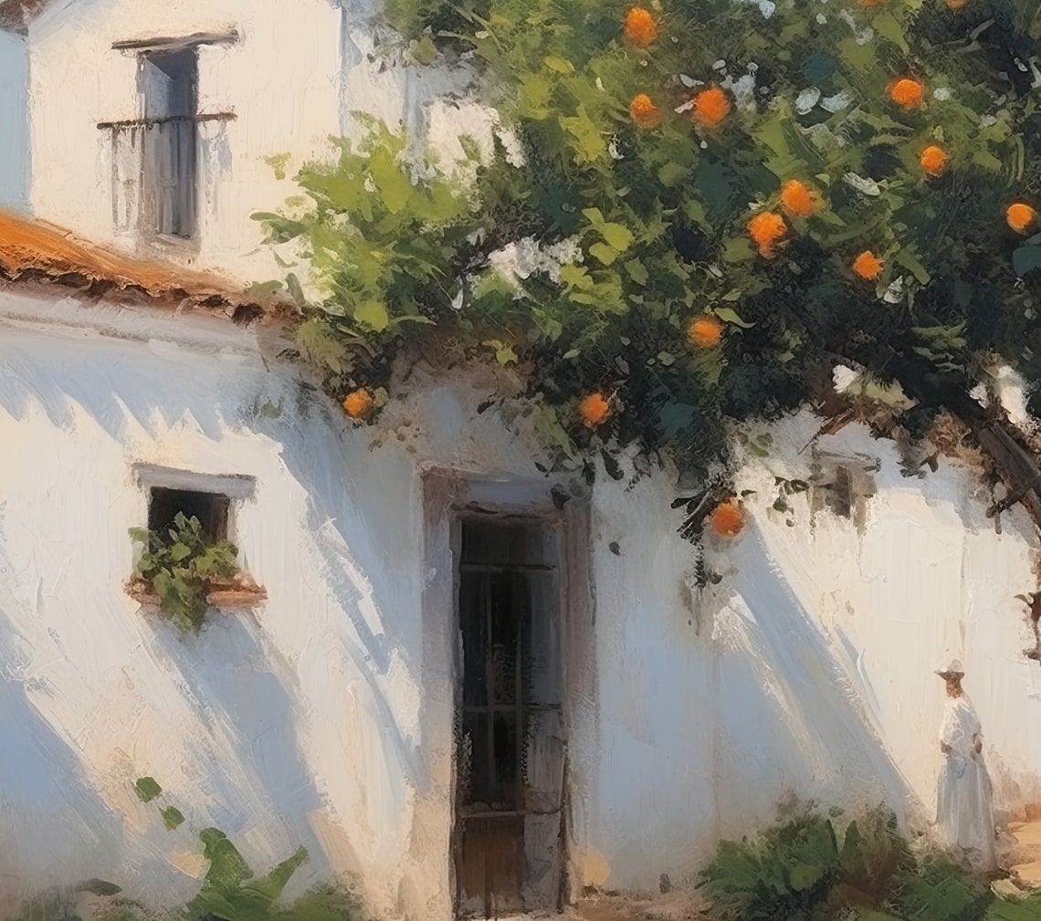 Spanish Whitewashed House Orange Tree Mediterranean Courtyard Poster - Image 3