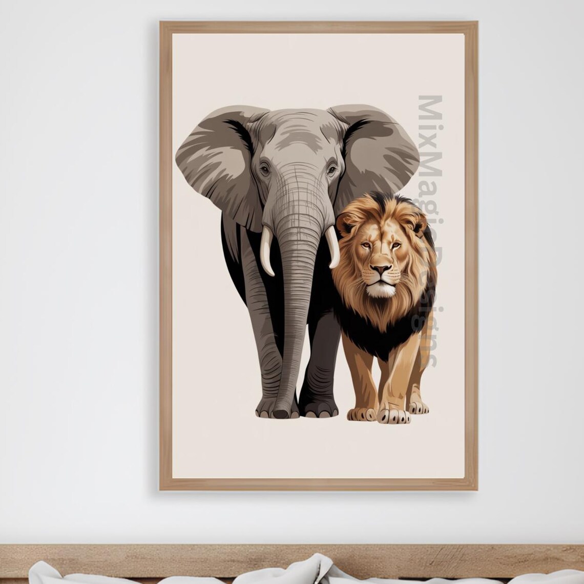 Elephant And Lion Safari Pair Minimal Nursery Kids Room Poster