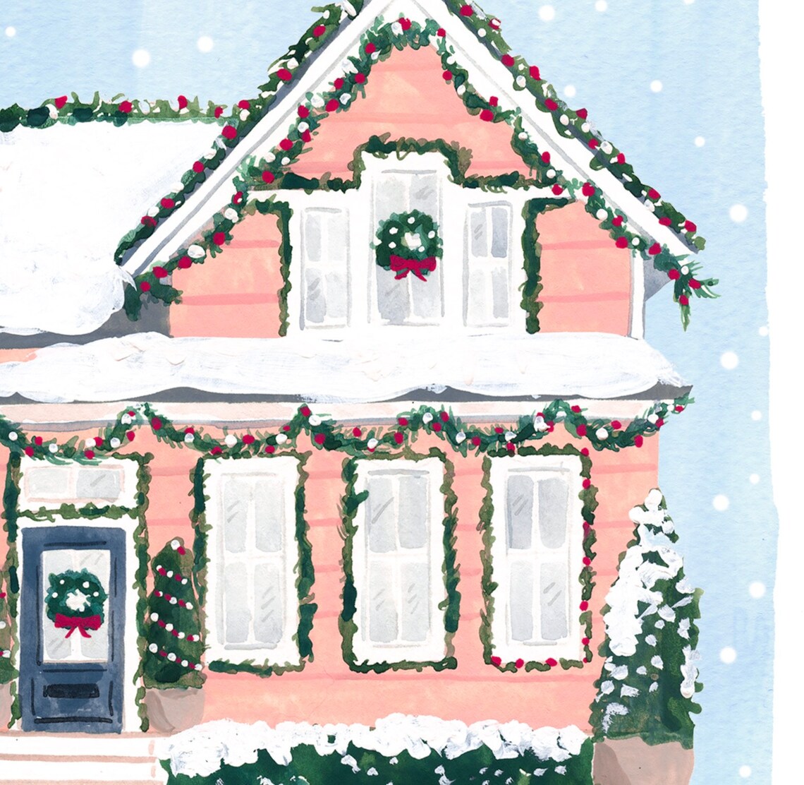 Pink Christmas House Art Print, Holiday Wall Decor - Image 3