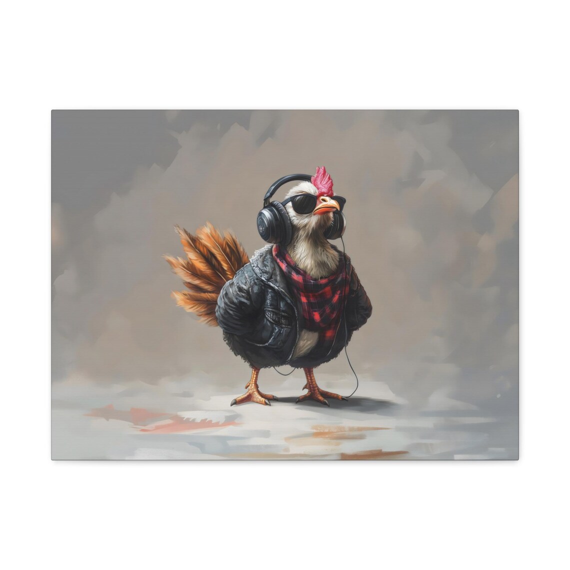 Cool Rocker Chicken in Headphones Leather Jacket Rock Music Poster - Image 2