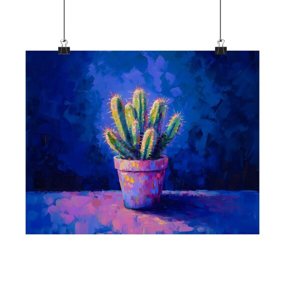 Moody Cactus Poster Print Landscape Modern Painting Nature Calm Relaxing Wall Print Airbnb Art Wall Decor