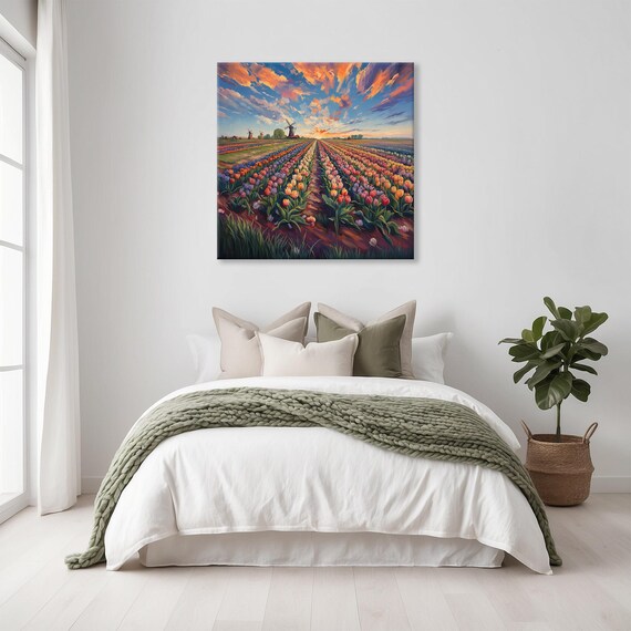 Sunset Tulip Fields Windmill Row Holland Spring Flower Wall Art