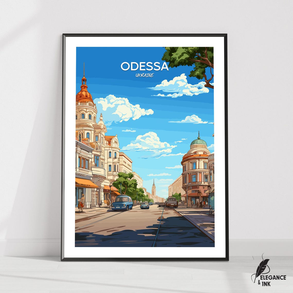 Odessa Ukraine Grand Boulevard Street Scene Retro Travel Poster