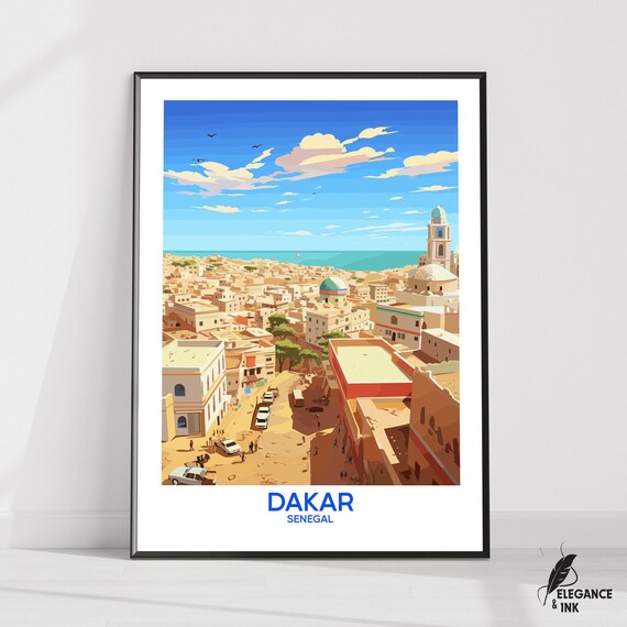 Dakar Wall Hanging Posterdakar Flat Vector Illustration Canvassenegal Handmade Wooden Frame And Unframed Colorful Vintage Gift