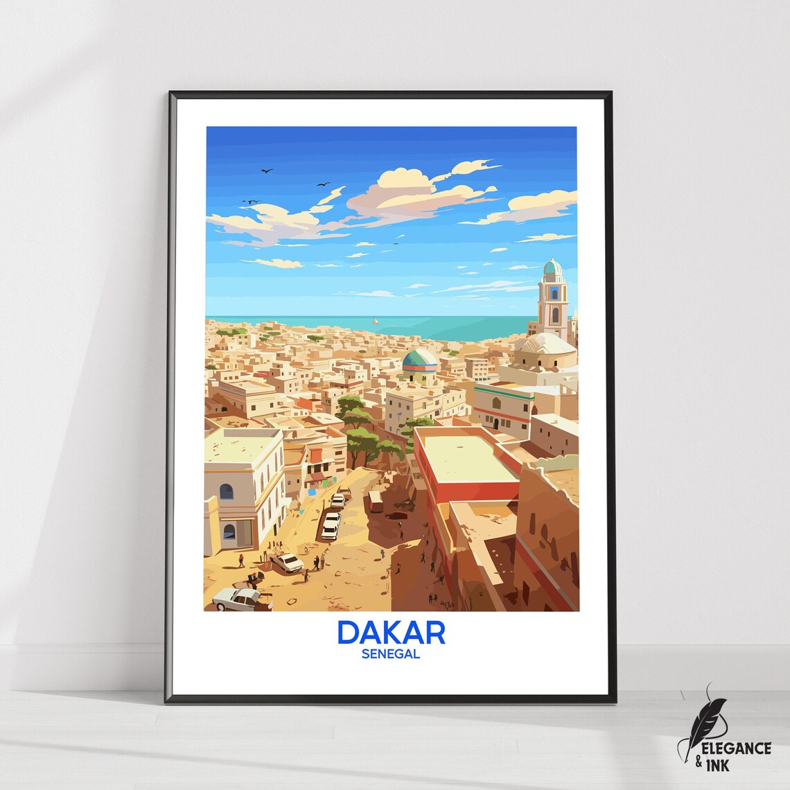 Dakar Senegal Sunlit Cityscape Vector Illustration Travel Poster