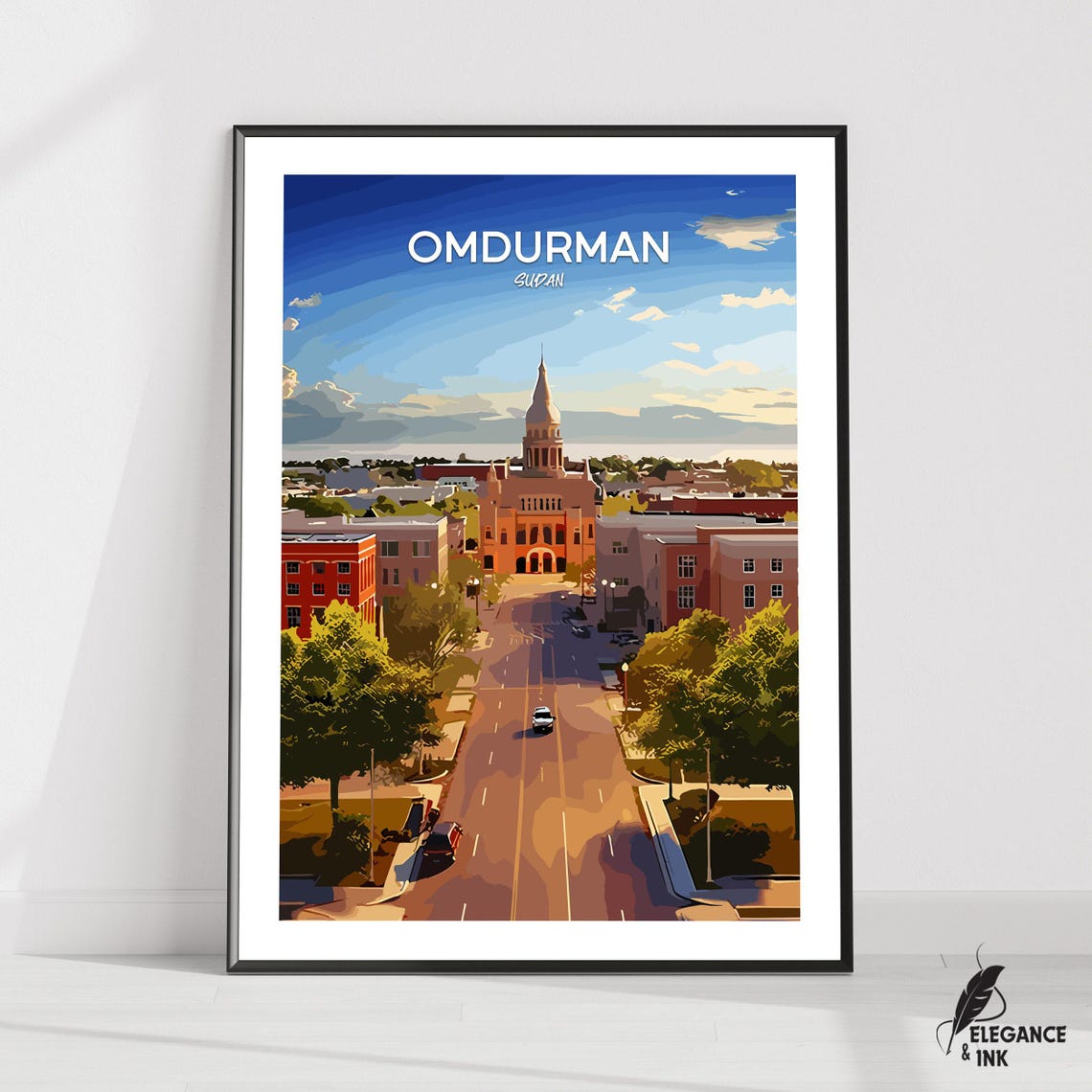 Omdurman Sudan Poster Of City Street At Sunset With Clock Tower