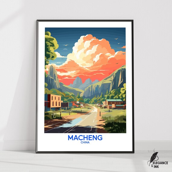 Macheng Wall Hanging Postermacheng Flat Vector Illustration Canvashubei Handmade Wooden Frame And Unframed Colorful Vintage Gift