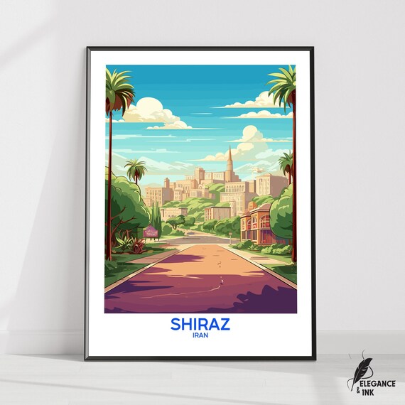 Shiraz Wall Hanging Postershiraz Flat Vector Illustration Canvasfars Handmade Wooden Frame And Unframed Colorful Vintage Gift