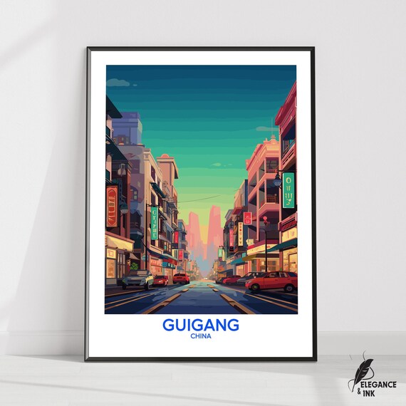 Guigang Wall Hanging Posterguigang Flat Vector Illustration Canvasguangxi Handmade Wooden Frame And Unframed Colorful Vintage Gift