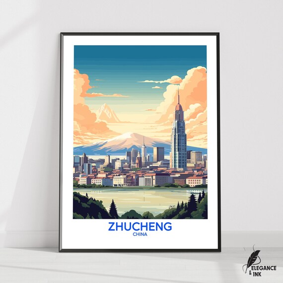 Zhucheng Wall Hanging Posterzhucheng Flat Vector Illustration Canvasshandong Handmade Wooden Frame And Unframed Colorful Vintage Gift