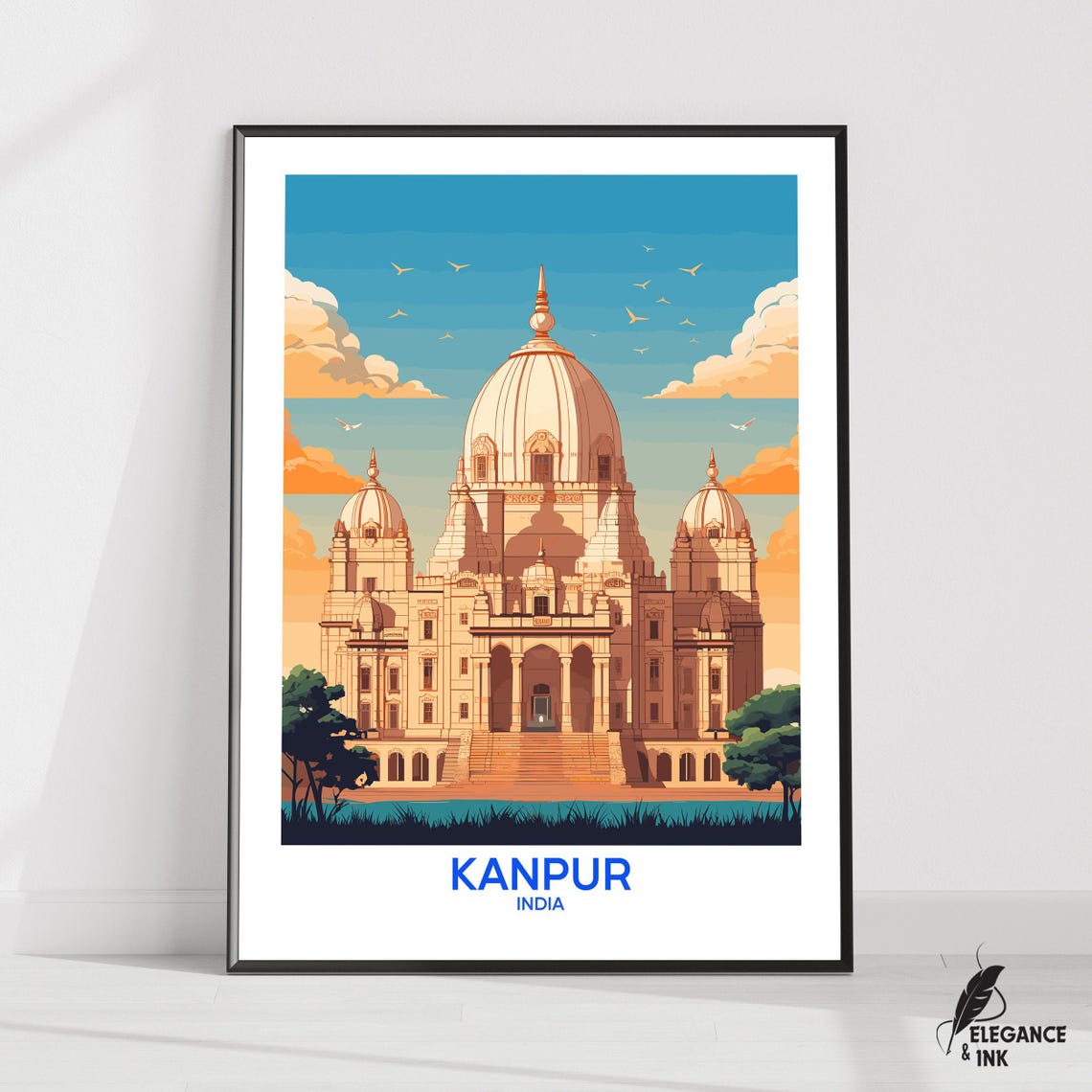 Kanpur India Domed Palace Vintage Travel Poster Artwork Scene