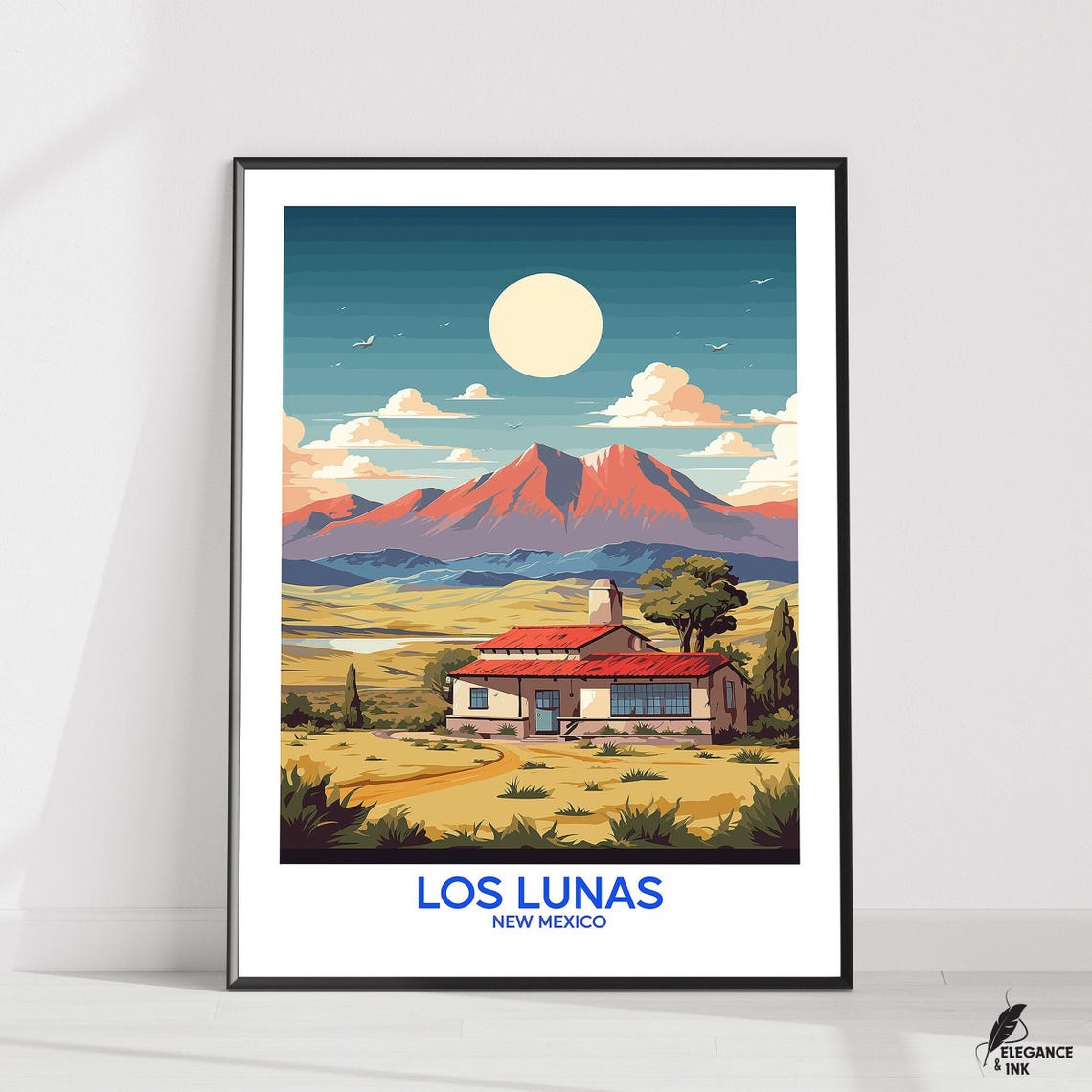 Los Lunas New Mexico Desert Hacienda Sunset Retro Travel Poster