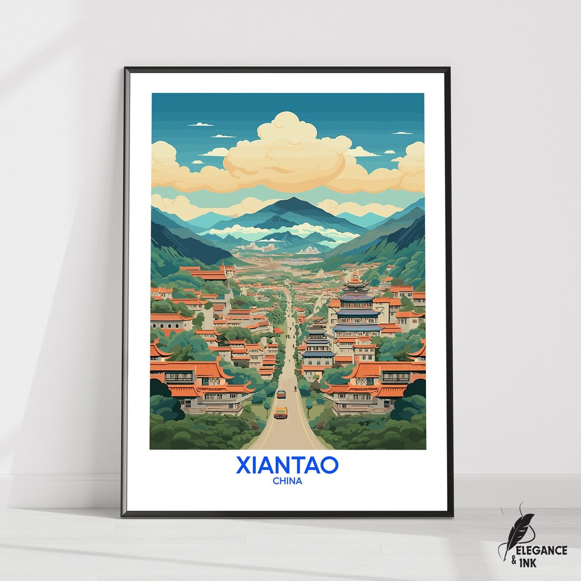 Xiantao China Pagoda Town Bottom Text Edition Vintage Travel Poster