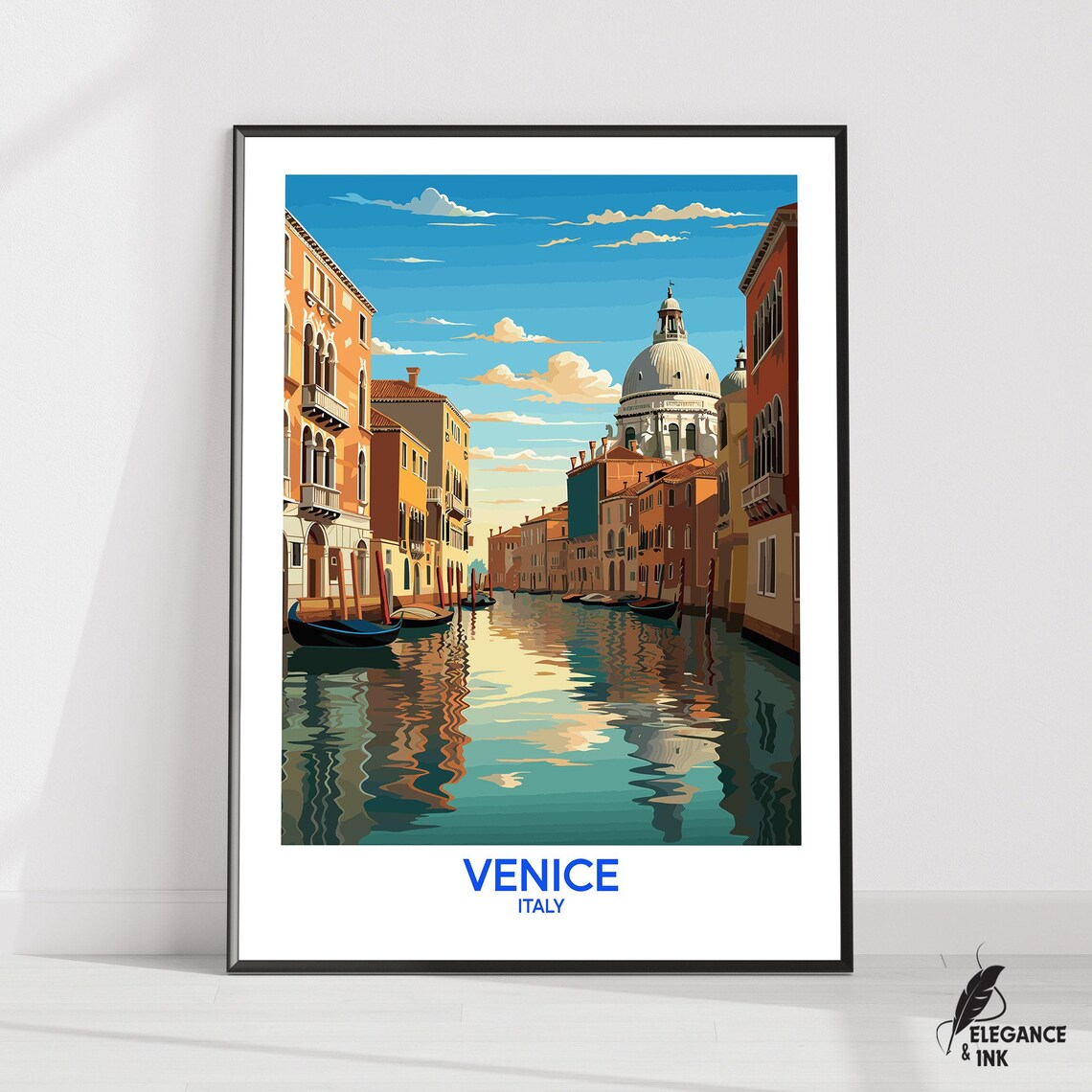 Venice Italy Vintage Travel Poster With Grand Canal And Gondolas