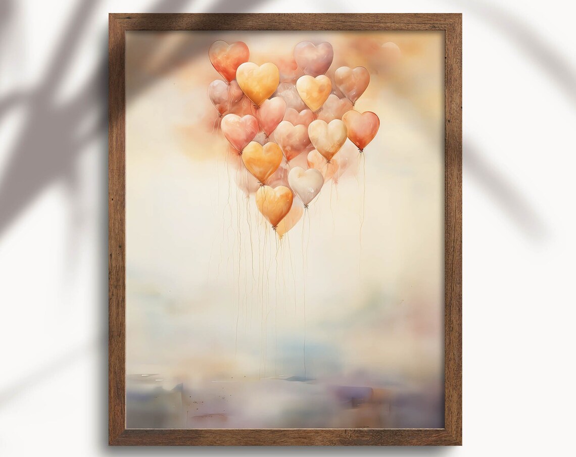 Heart Balloons Neutral Watercolor Valentine Love Wall Poster