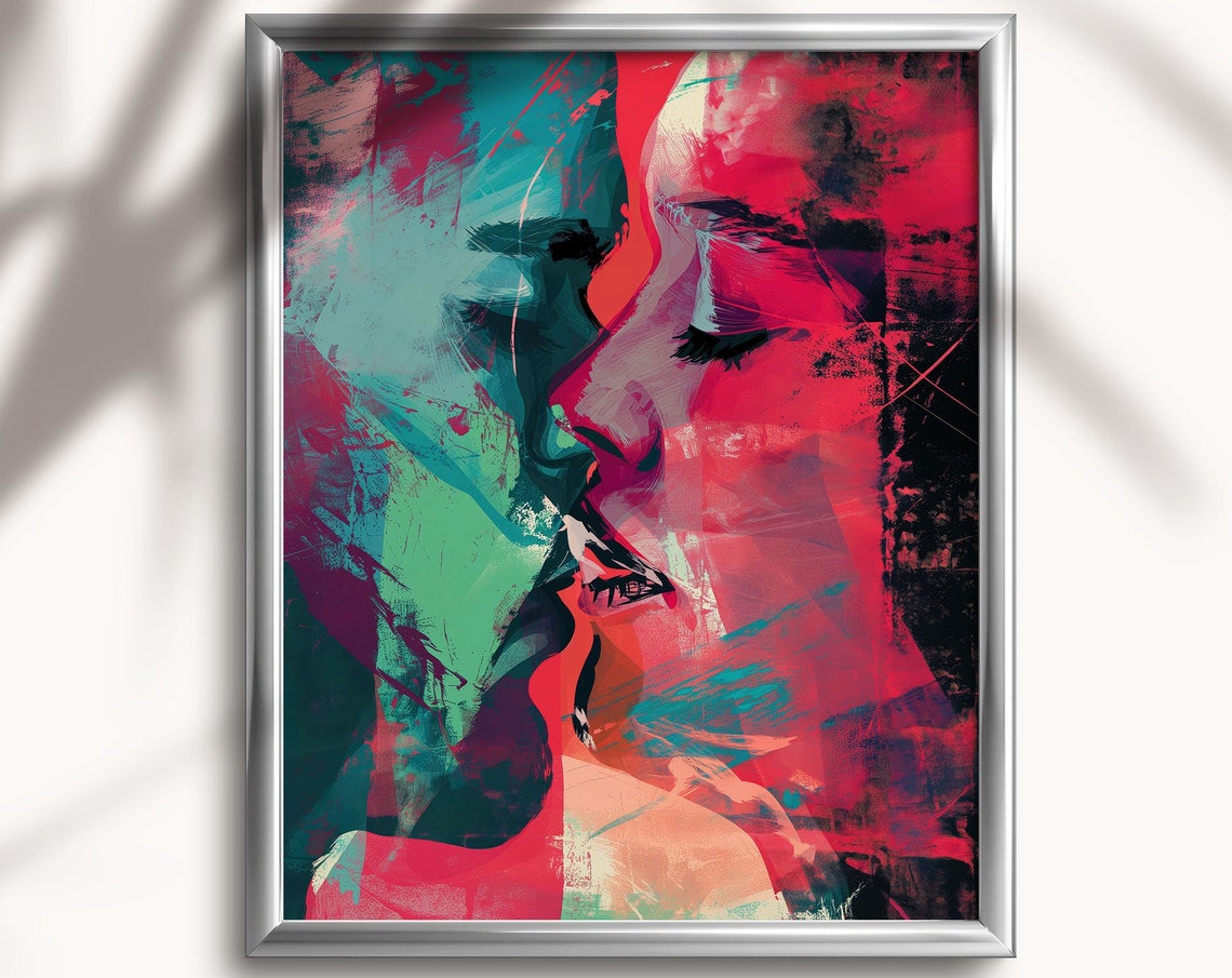 Kissing Couple Abstract Graffiti Pop Art Portrait Wall Print
