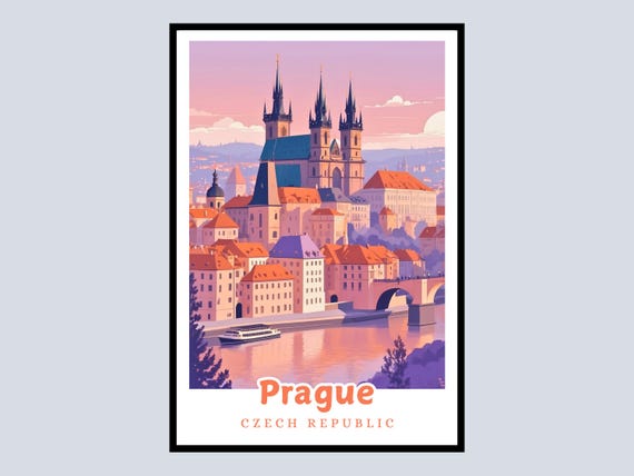 Prague Framed Poster Czech Republic Wall Art Travel Gift Cityscape Print European Decor Vacation Souvenir Home Office