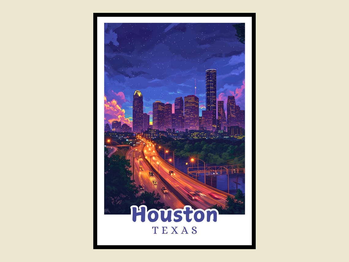 Houston Texas Framed Poster City Skyline Art Print Travel Modern Home Decor Souvenir Gift Office Wall