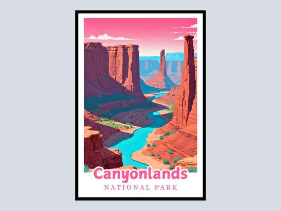 Canyonlands Framed Poster National Park Art Print Travel Gift Southwest Decor Utah Home Office Wall Vibrant Landscape Retro Style