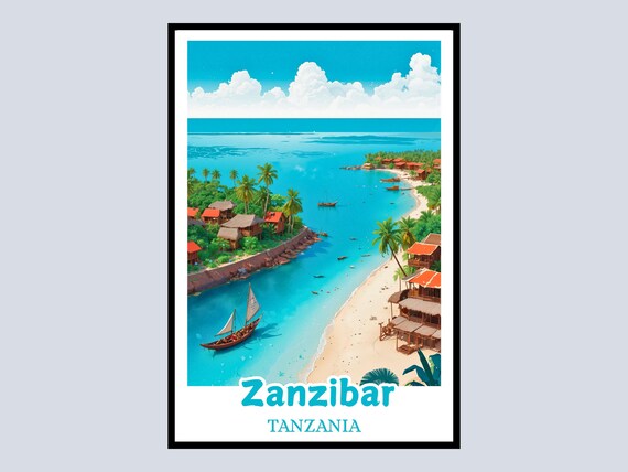 Zanzibar Tanzania Framed Poster Tropical Island Art Africa Travel Gift Beach Scene Wall Home Office Decor