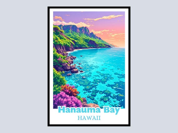 Hanauma Bay Hawaii Framed Poster Travel Gift Beach Print Decor Ocean View Island Art Tropical Wall