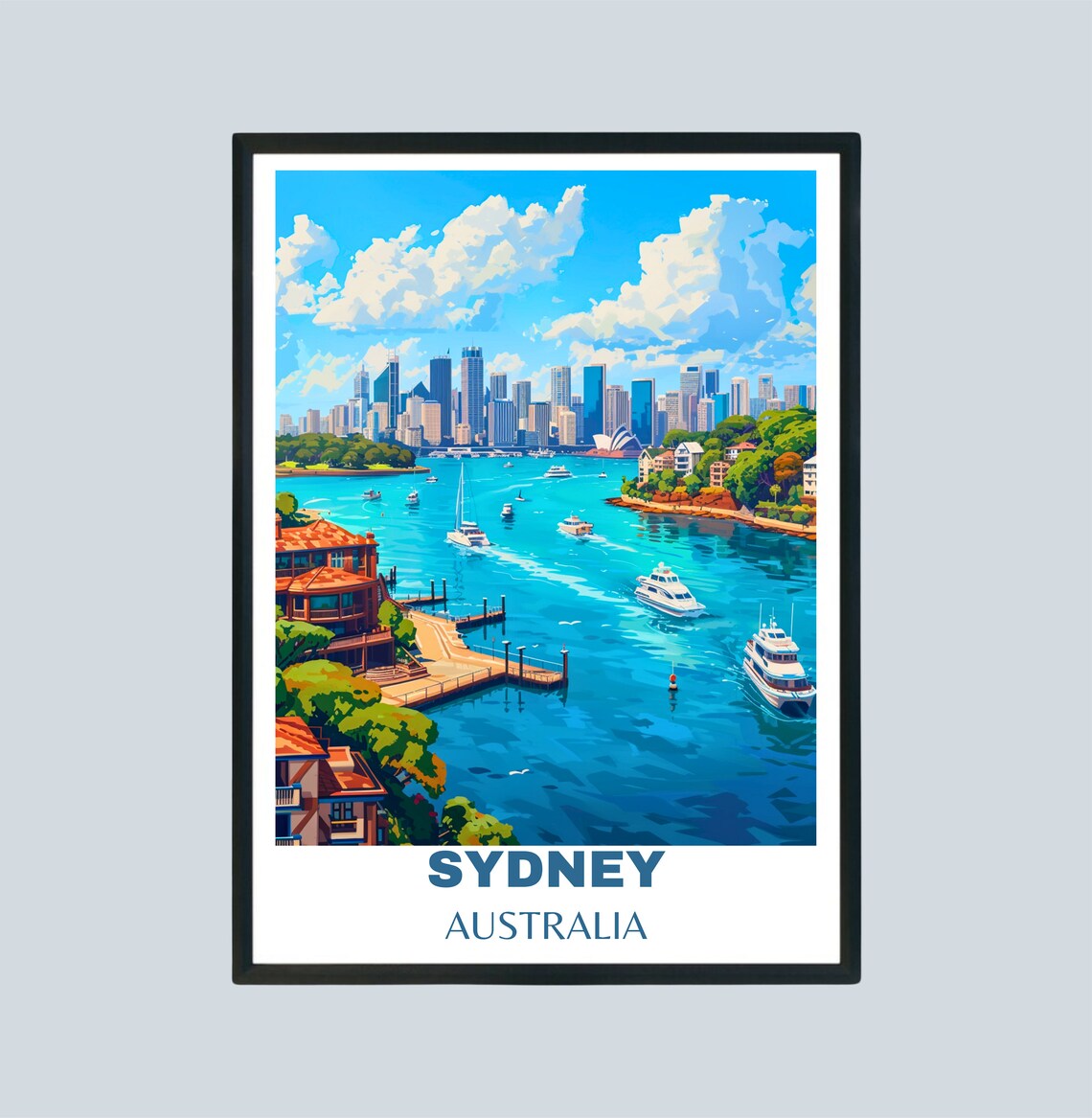 Sydney Australia Harbor Skyline Opera House Boats Travel Poster
