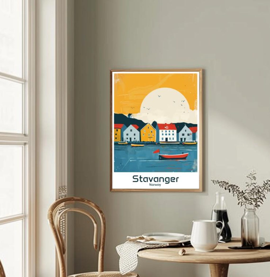 Stavanger Norway Harbor Houses Golden Sunset Vintage Travel Poster - Image 2
