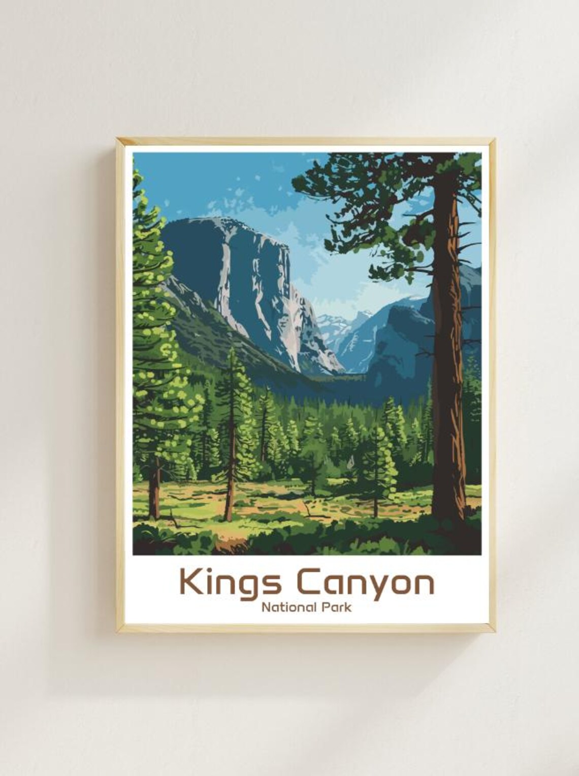 Kings Canyon National Park Vintage Poster Granite Cliffs Pine Forest Valley