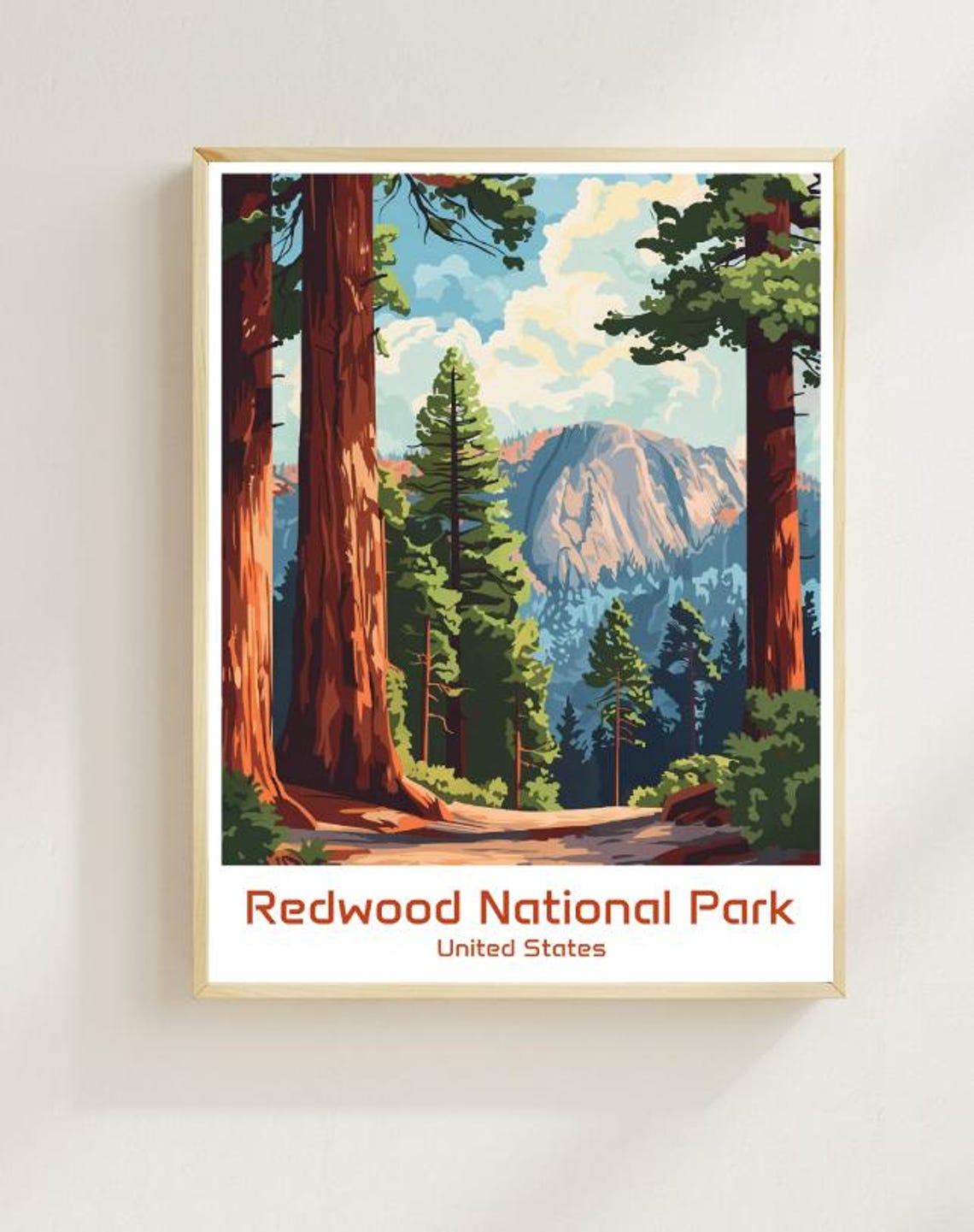 Redwood National Park Travel Poster Majestic Forest Wall Art Of California Giant Trees Nature Print For Outdoor Lovers
