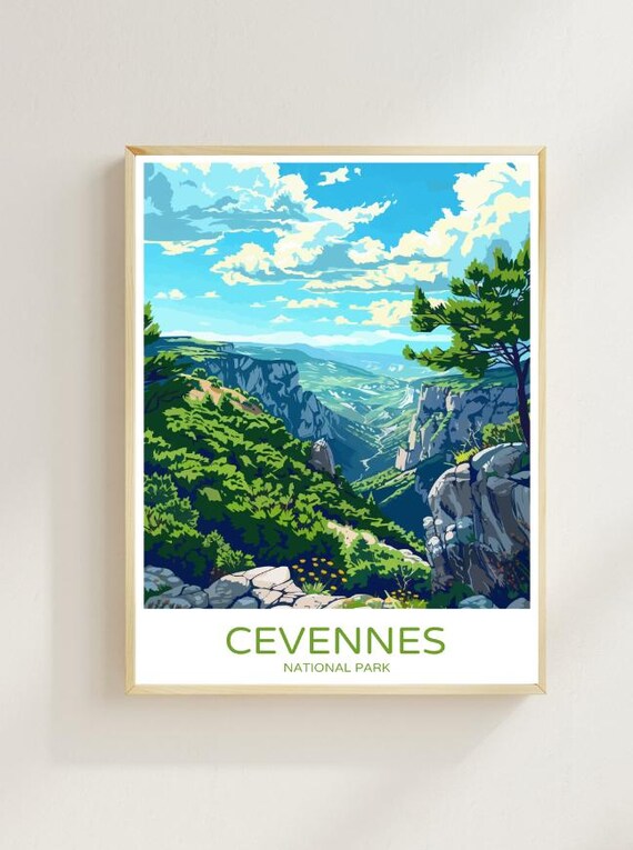 Cevennes National Park Green Canyon Cliffs Pine Forest Travel Poster