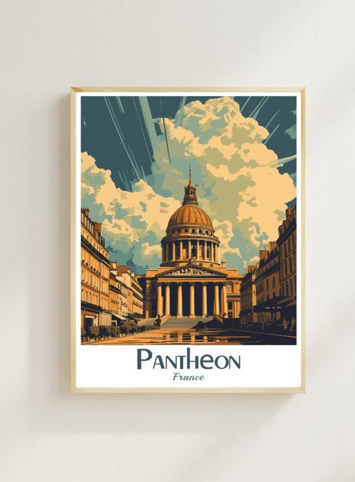 Pantheon Paris France Dome Latin Quarter Vintage Travel Poster
