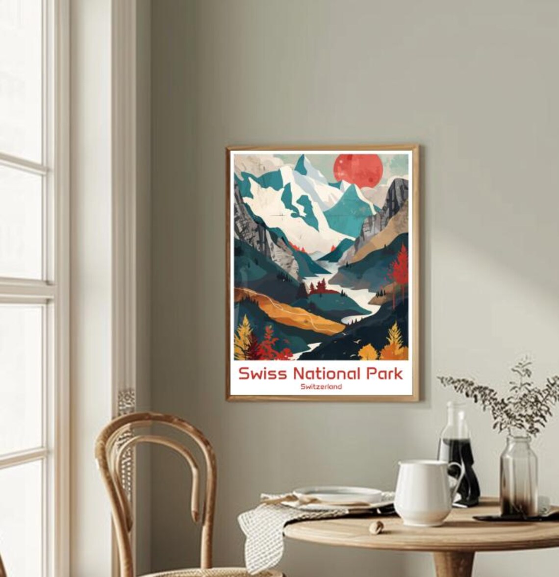 Swiss National Park Switzerland Alpine Valley Illustrated Poster - Image 2