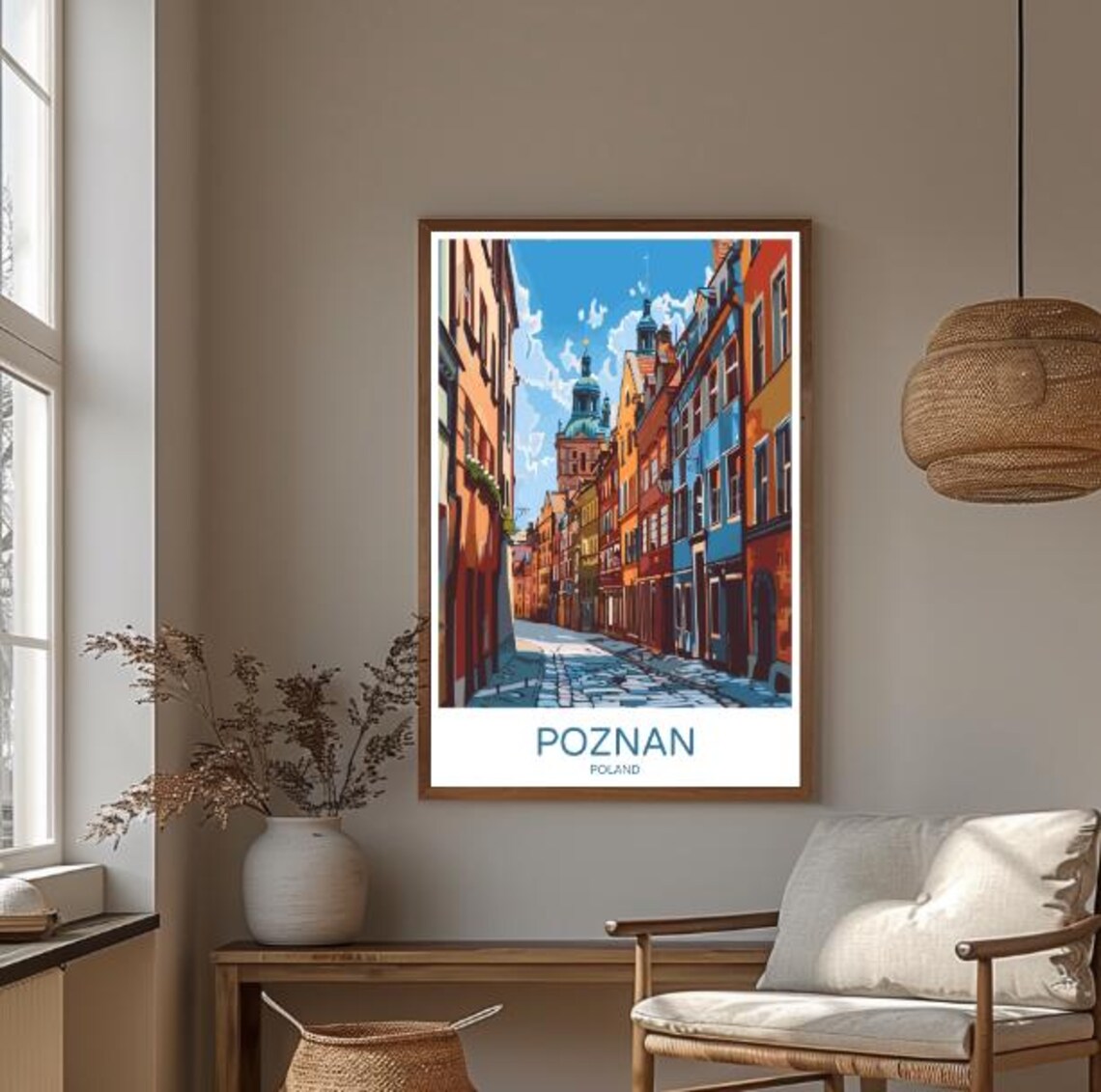Poznan Poland Colorful Old Town Cobblestone Street Retro Travel Poster - Image 3