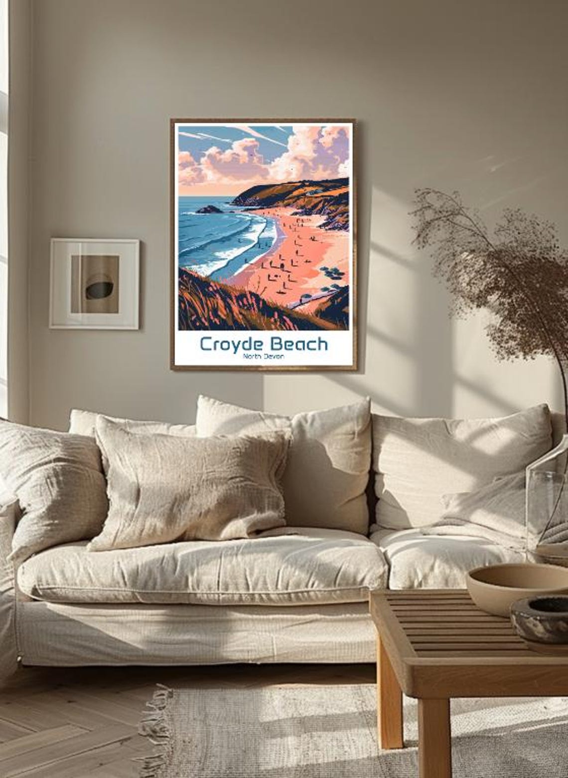 Croyde Beach North Devon Surfers Sunset English Coast Art Poster - Image 3