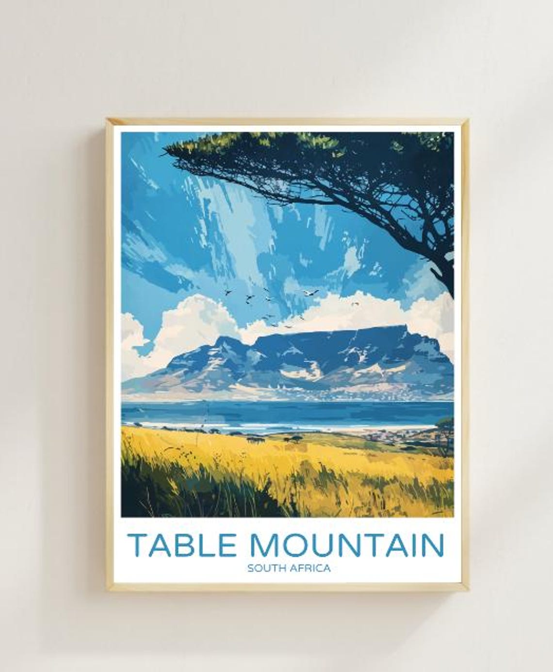 Table Mountain South Africa Flat Top Ocean View Retro Travel Poster
