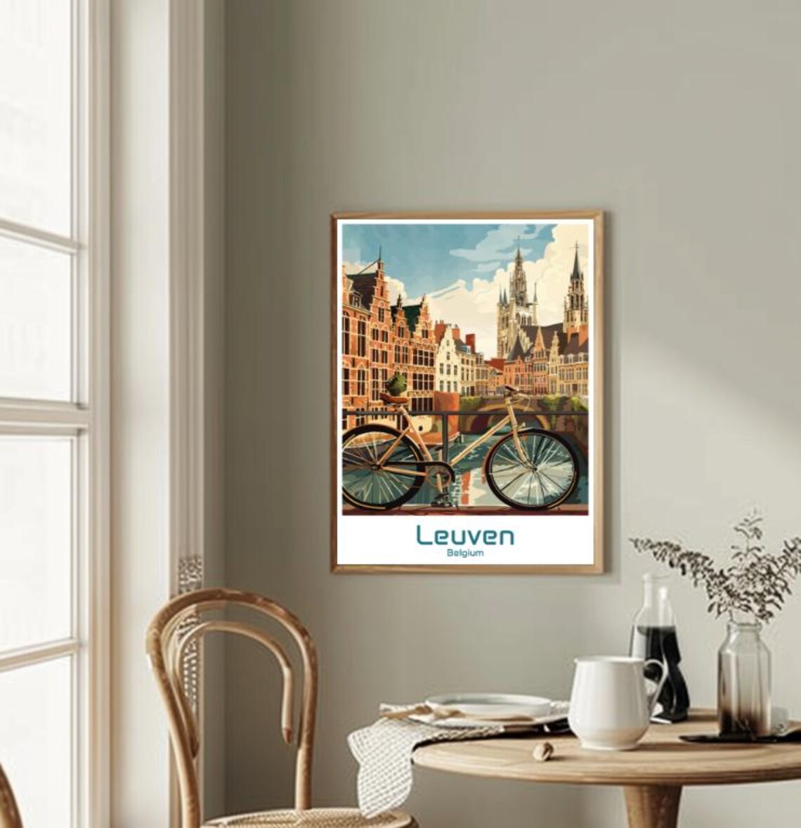 Leuven Belgium Canal Bridge Bicycle Historic Town Vintage Travel Poster - Image 2