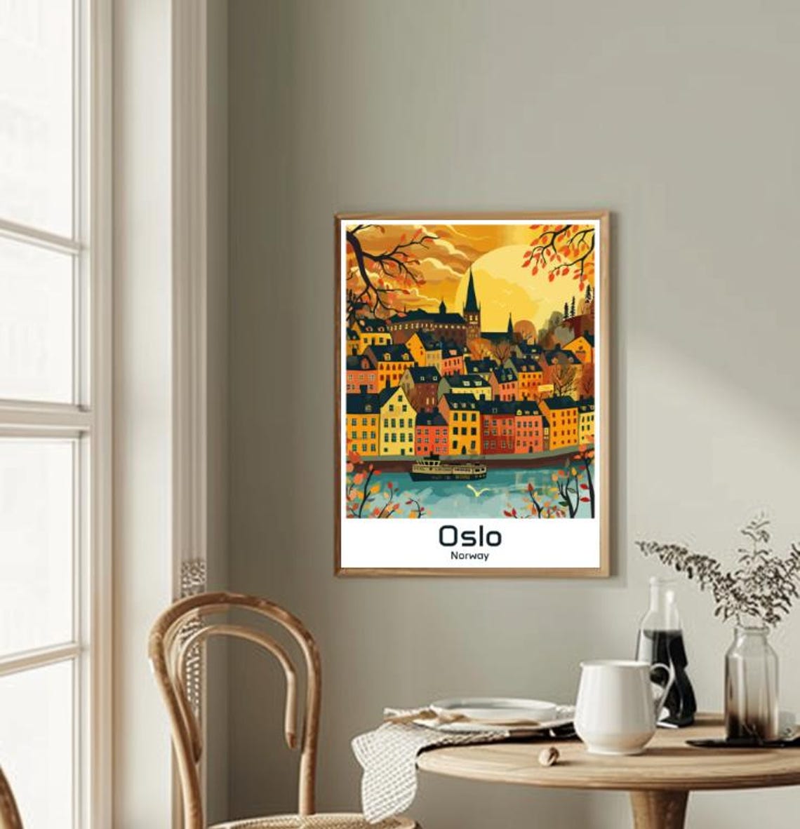 Oslo Norway Autumn Harbor Old Town Illustrated Travel Poster - Image 2