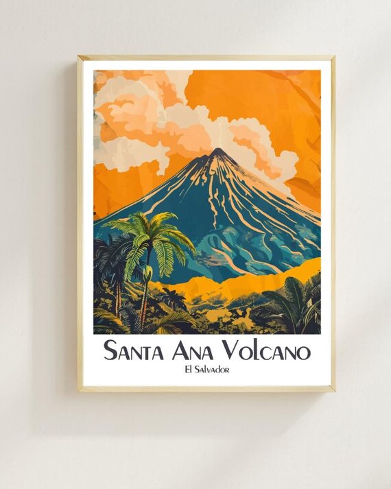Santa Ana Volcano El Salvador Palm Trees Fiery Sunset Poster