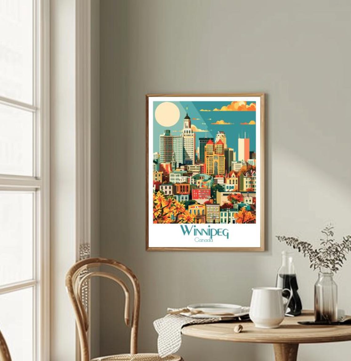 Colorful Winnipeg Downtown Skyline with Historic Towers Poster - Image 2