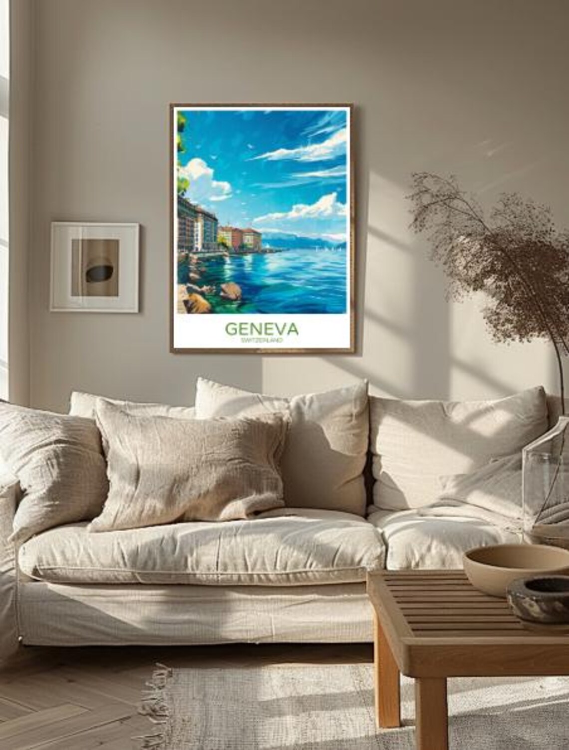 Geneva Switzerland Lakeside Cityscape Scenic Vintage Travel Poster - Image 2