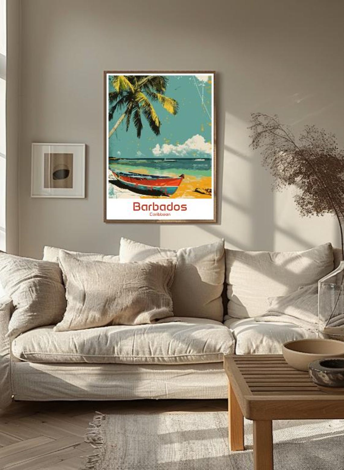 Barbados Caribbean Beach Boat Palm Tree Vintage Travel Poster - Image 3