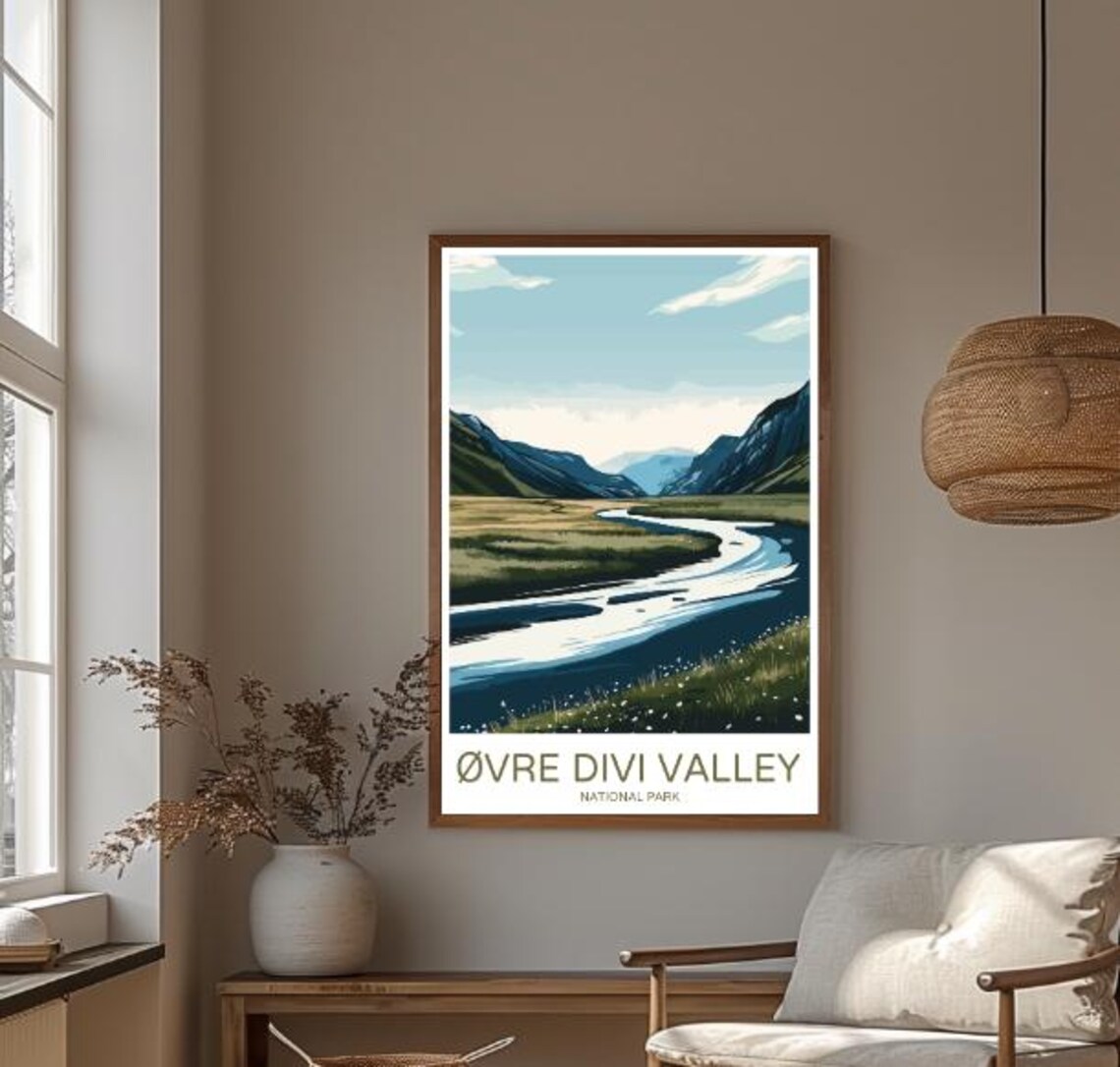 Ovre Divi Valley Norway National Park Winding River Travel Poster - Image 3