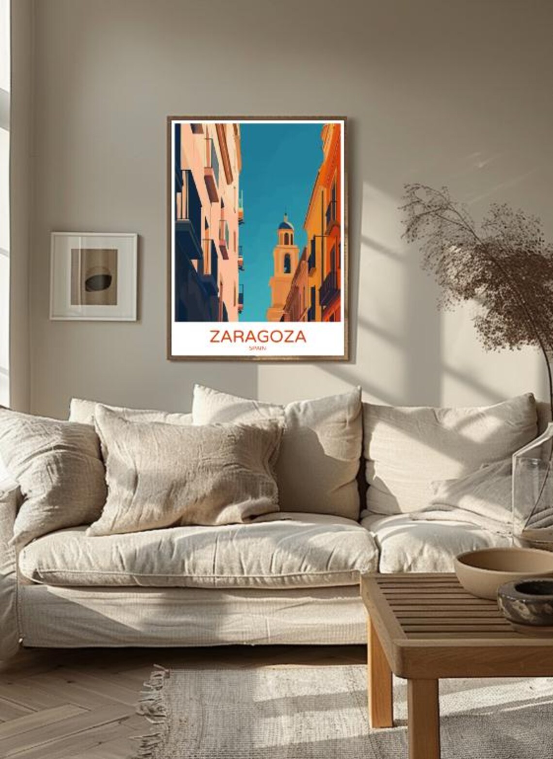 Zaragoza Spain Old Town Street Bell Tower Travel Poster Home Decor - Image 3