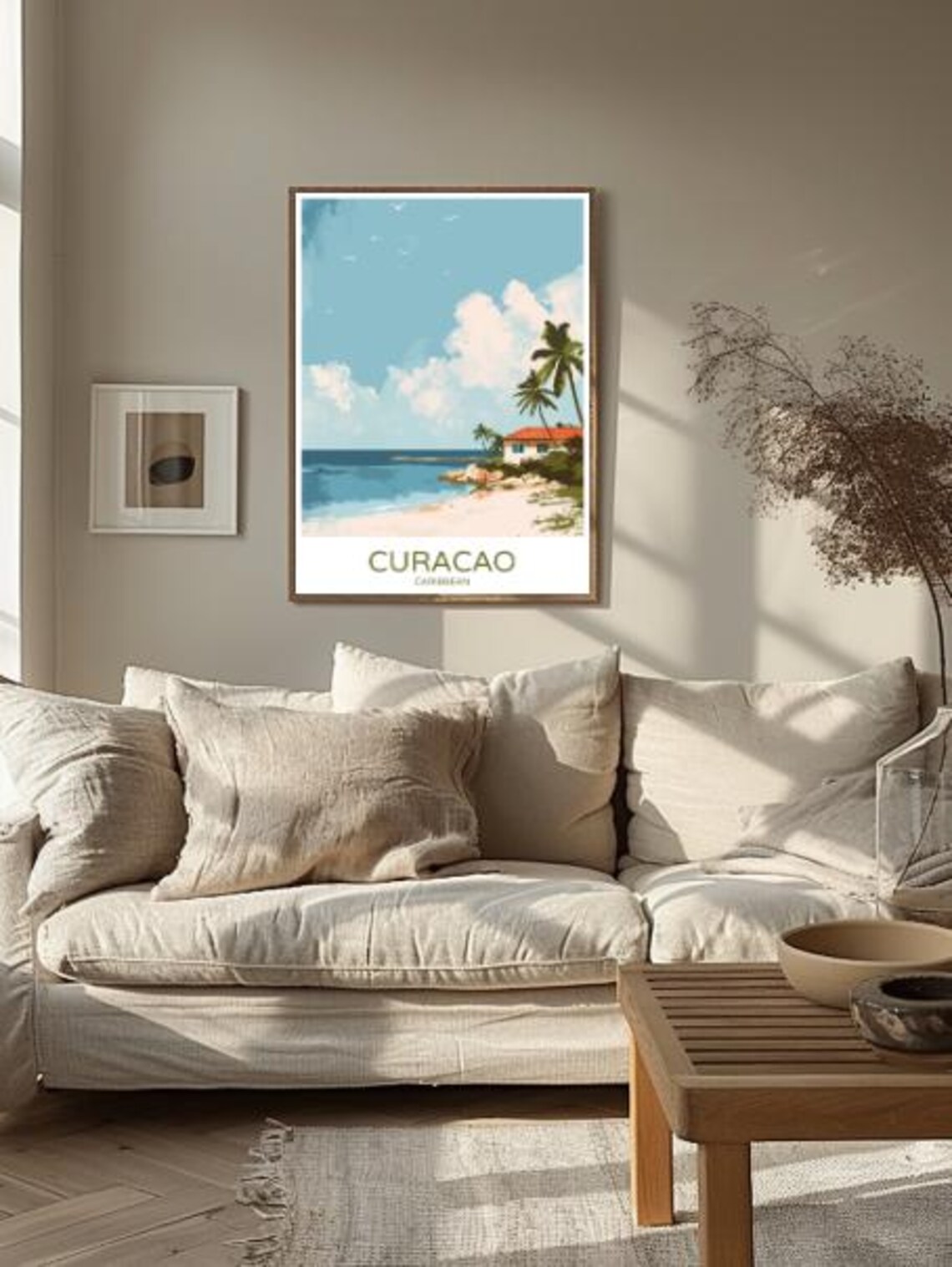 Curacao Caribbean Travel Poster With Palm Beach And Cottage View - Image 2