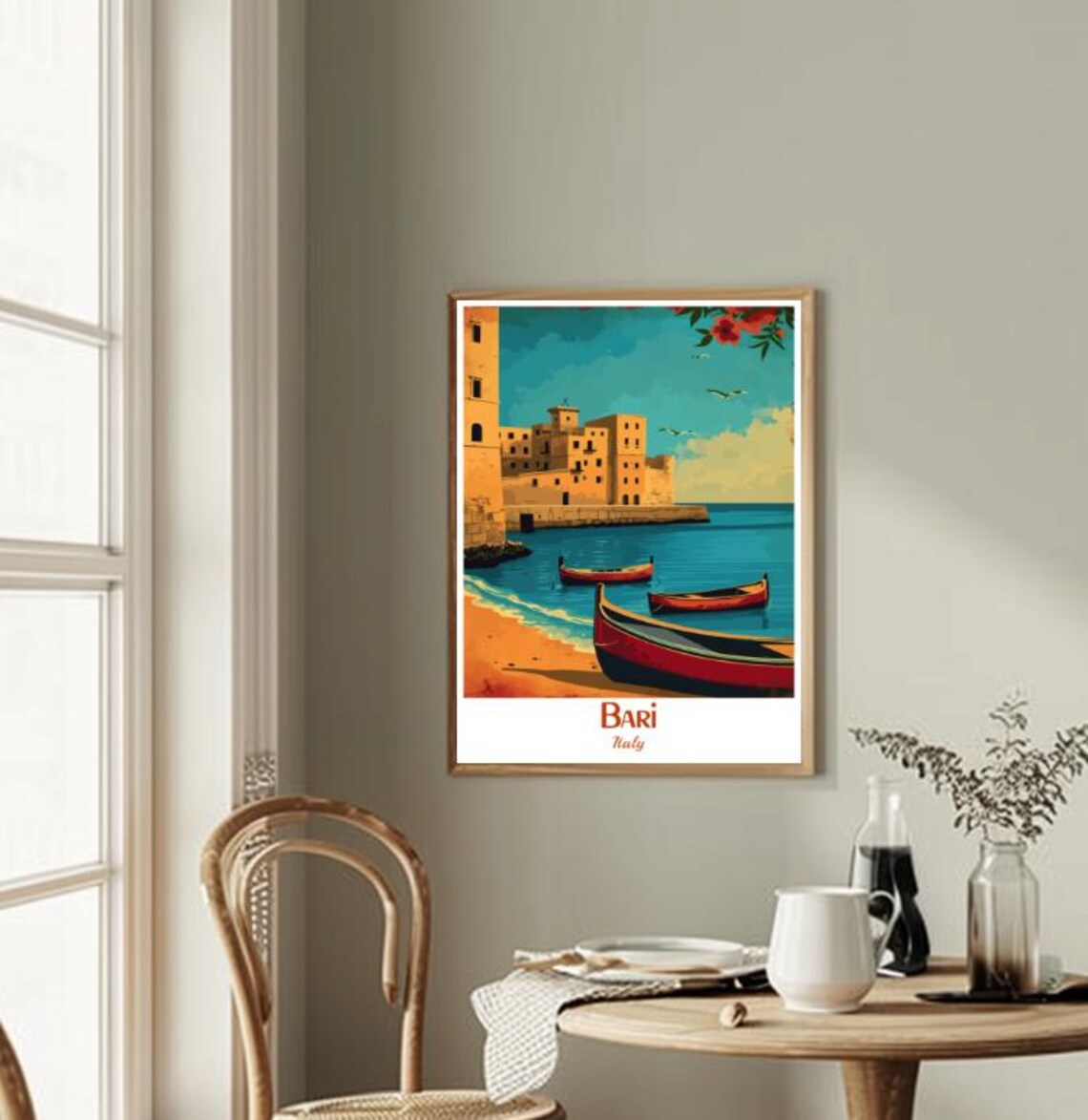 Bari Italy Harbor Castle Red Fishing Boats Vintage Travel Poster - Image 2